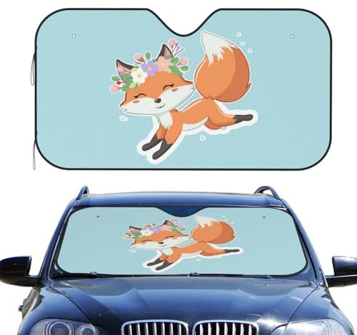 Auto Scheibenabdeckung Niedlicher Fuchs Mit Blume Scheibenabdeckung Auto Hält Das Auto Kühler Um Bis Zu Windschutzscheibe Sonnenschirm Für Cars, Limousinen, Lkws S