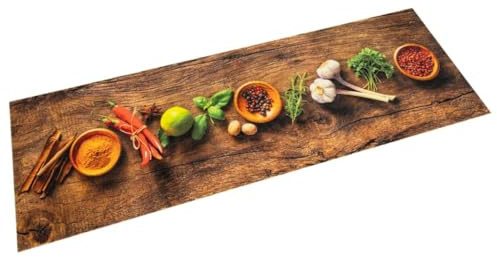 SKM Küchenteppich Waschbar Gewürze 60x300 cm Samt,Heim & Garten,Dekoration,Fußmatten,Braun,3.27KG,4005607