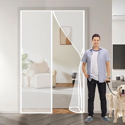 Mosquitera Corredera 122 x 192 cm Protección Contra Insectos, Malla Fina, Mantiene El Aire Fresco, Cortinas Termicas Aislantes para Puerta Corredera, Puerta de Salón, Blanco