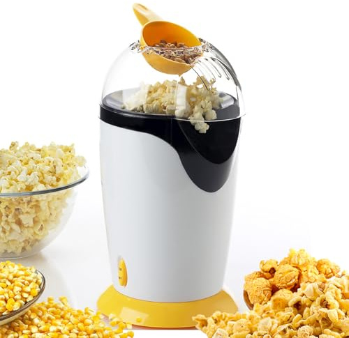 Electric Popcorn Maker 1200W Hot Air Popcorn Machine 3-Min Fast Popping Non-Stick CoatingOil-Free & Easy to Clean One Touch Visible Pop Corn Popper for Kids Home Party Movie Night