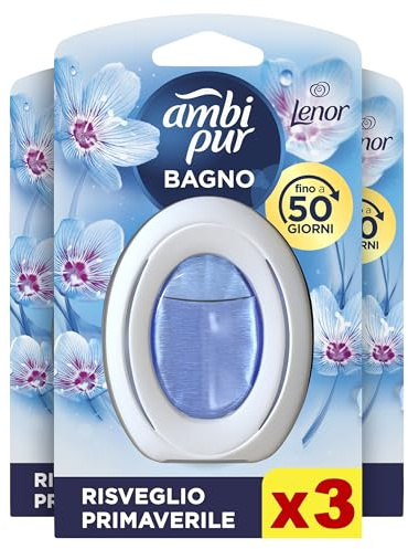 Ambi Pur Bagno Lenor Risveglio Primaverile, Deodorante Per Ambienti Ad Azione Continua Eliminazione E Prevenzione Degli Odori, 3 Pezzi
