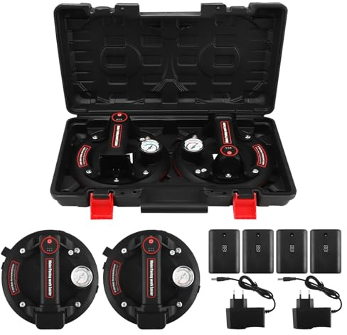 2 Pièces 8 Ventouse Carrelage, Electrique Ventouse Vitre Professionnelle avec 4x 3000mAh Batteries, Ventouses Vitre avec Manomètre Supportent Jusqu'à 600LBS pour Soulever de Vitre,Carrelage,Meubles