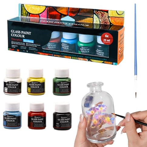 Nurila Juego de pintura de cerámica de 6 colores, juego de pintura para porcelana, apto para lavavajillas, 25 ml*6, ideal para pintar tazas, proyectos creativos de cerámica sobre vidrio, porcelana