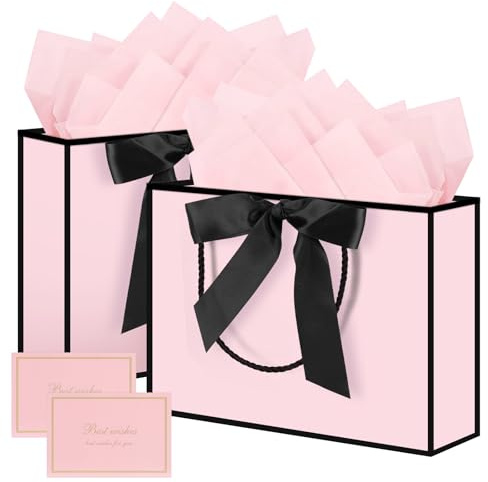 Alitree 2 Pcs Sacchetti Regalo,Sacchetti Regalo con Manici per Donne (Rosa)