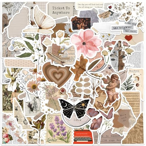 Alethron 120 Stück Sticker Aesthetic, Vintage Aesthetic Sticker Vinyl Wasserfeste Scrapbook Stickers Vintage Aufkleber Scrapbooking Journaling Aufkleber für Laptop Buch Deko Fotoalbum Diy Koffer