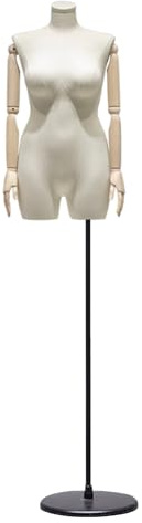 GUHPZA Weibliche Schaufensterpuppe Mit Rundem Sockel, Beweglichem Und Drehbarem Arm Aus Massivholz, Verstellbarer Metallhalterung (175–234 cm),White Black