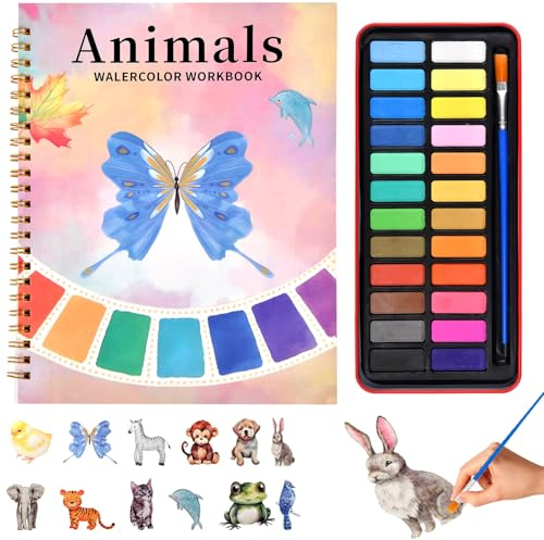 Yizemay Malbuch mit Wasserfarben für Kleinkinder, Ausmalbuch Malbuch Erwachsene, Ostergeschenke Aquarell-Malpapier für Kinder im Alter von 3+ Kunsthandwerksgeschenk zum Zeichnen Tier.