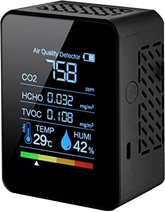 Battery Testers, 6In1/5In1 CO2 Meter Tester for Carbon Dioxide Air Quality Detector Air Quality Monitor with Rechargeable Battery co2 Detector(Black 6in1)