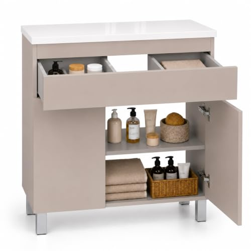 paplinskimoebel - Ariza TOP Waschtischunterschrank, wandmontiert, 80 cm breit, ohne Waschbecken, mit Schublade, für Aufsatzwaschbecken Kaschmir Farbe Beige Matt