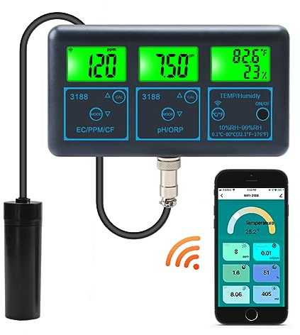 Misuratore del suolo, Misuratore PH Temp TDS (ppm) Tester acqua ORP EC Tuya APP Smart Monitor Analizzatore digitale for acquari Piscina idroponica(0)