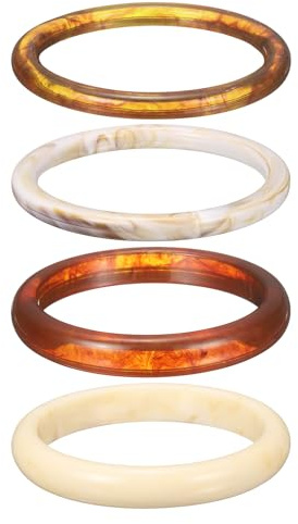 sourcing map 4pcs Acrylic Resin Bangle Bracelet Set for Women, Cream White & Amber Stackable Bangles Chunky Acetate Geometric Wristband Bracelet Trendy Vintage Jewelry