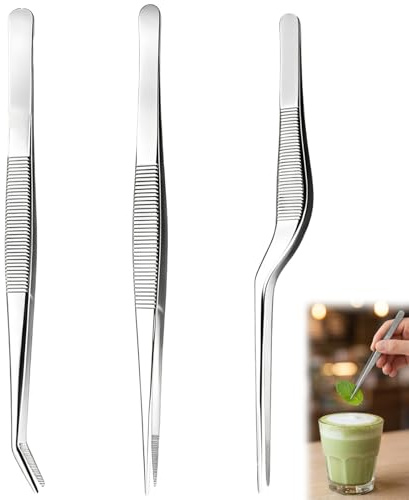 Professional Cooking Tweezers 3 Piece Set Stainless Steel Precision Kitchen Tongs for Food Presentation Plating Garnishing and Design Styling Chef Equipment (16 cm/6.3 inches)