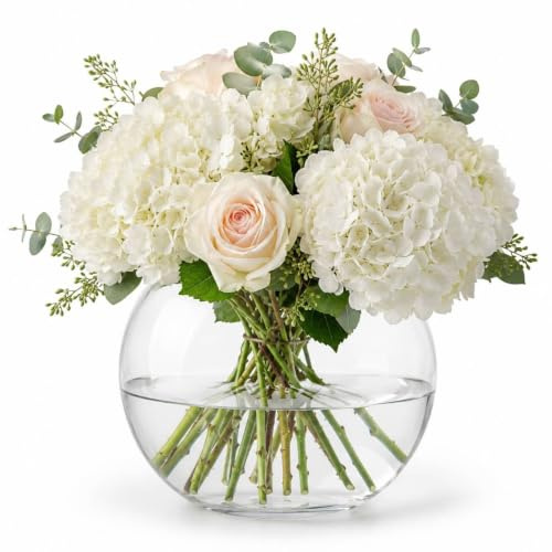 Queensway Home & Dining Clear Glass Flower Vase Fish Bowl Terrarium, Crystal Clear Round Vase with Wide Opening, Decorative Centrepiece for Weddings, Floral Arrangements & Home Decor - Large