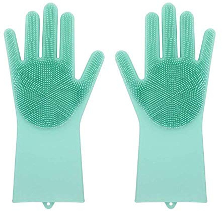Magische Silikon-Handschuhe, multifunktionale wasserdichte Reinigungsbürste, Schrubber Handschuhe, ideal zum Geschirrspülen, Autowaschen, Reinigung, Haustierhaarpflege (grün)