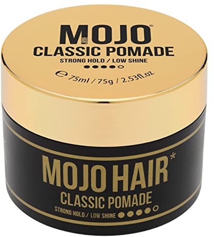 Mojo Hair Classic Pomade (water based) Strong Hold - Low Shine, For all hair types,Features luxury fragrance,Delivers all day hold, performance and style Washes out with ease 1x75ml/64g