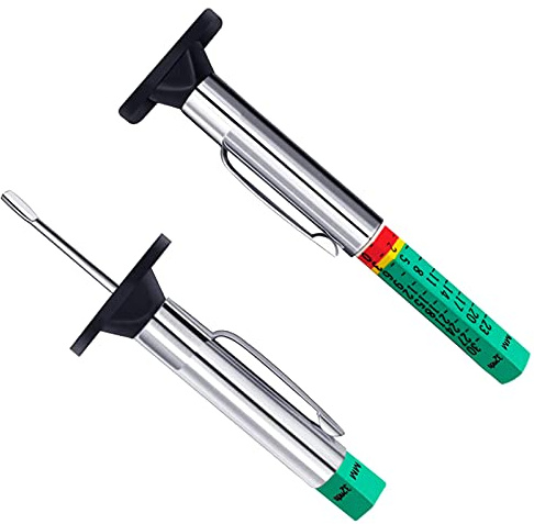 Godeson Tyre Tread Depth Gauge UK - 6-Sided Smart Color Coded Tyres Depth Measurement Tool in 25MM/32nds (Pack of 2)