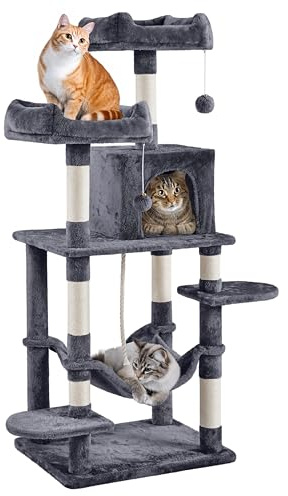Yaheetech 150 cm Large Cat Tree with 7 Sisal Scratching Posts, Dark Grey | Cat Tower for Indoor Cats, Multi-Level, Condo, 2 Plush Perches, Hammock, 60 x 48.5cm Base, FSC-certified