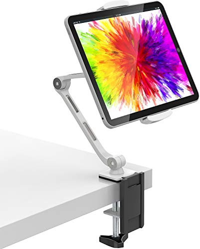 M&G Techno Tablet Tischständer Halterung - 360° drehbar mit Klemm-Schwenkhalterung für Alle 4,7 – 11 Zoll Tablets/ Smartphones | Geeignet für Tisch, Bett, Küche und Büro