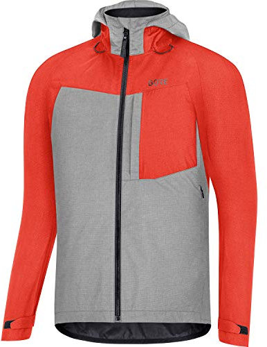 GORE WEAR Herren Fahrrad-Kapuzenjacke Trail, C5, GORE-TEX PACLITE, S, Feuerrot/Grau