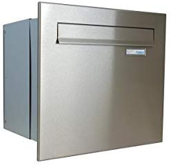 A-04 Cassetta postale 2 posti passante a muro in acciaio inox (profondità: variabile) con targhetta