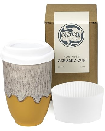 NOVA CERAMICS Travel Mug - Travel Coffee Tumbler – Coffee Mug with Lid Unique to Go Mug – Microwave & Dishwasher Safe Coffee Travel Cup - Gifts for Women Men Him Her – 355ml - Grapefruit