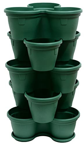 Gariella 5X Blumentopf Säulentopf Pflanzturm Hochbeet Pflanztopf-Kübel mit Untersetzer stapelbar bruchfest widerstandsfähig farbig Kunststoff