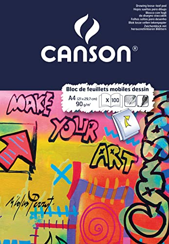 CANSON - Bloc 50 feuillets de papier dessin blanc perforés A4 - 90g/m²