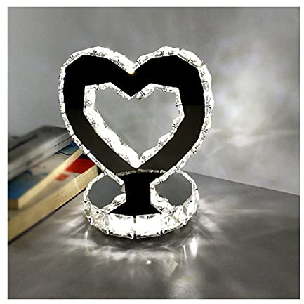 Lampada da Tavolo in Cristallo, Lampada da comodino Forma di Cuore 20W Luce Bianca 6000K Lampade Decorative Moderno LED per Camera da Letto Soggiorno Sala Study Lettura Ufficio