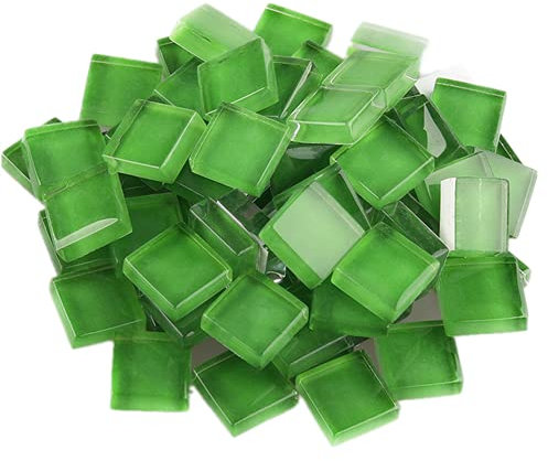 Glasmosaikfliesen Mosaiksteine, Bulk-Quadrat Glassteine Glasfliesen, Glasstücke für Basteln, Haus Deko,200 g, 1 x 1 cm(Grün)