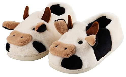 FORESTSSG Cute Cow Cotton Slippers for Men and Women Fuzzy Plush animal slippers household indoor Outdoor Slippers