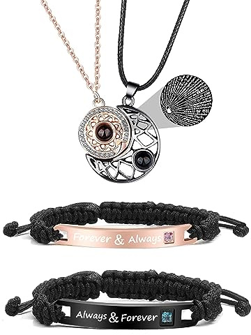 Couple Bracelet Long Distance Pulseras Para Mujer Matching Heart Couples Bracelets Necklaces Set for Bf Gf Couples Jewelry Set Couples Gifts for Him Her Wedding Gifts for Couples
