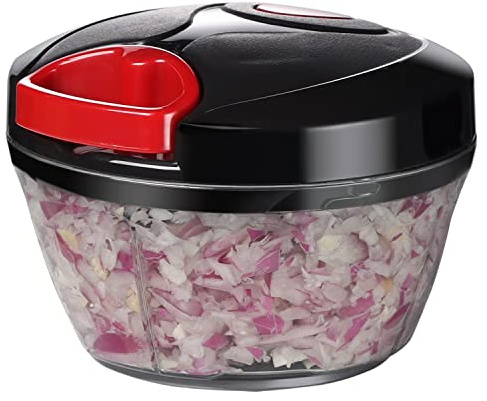 Ourokhome Manual Food Processor Vegetable Chopper, Portable Hand Pull String Garlic Mincer Onion Cutter for Veggies, Ginger, Fruits, Nuts, Herbs, etc., 500ml, Black