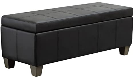 UDAX 41 Storage Ottoman, Storage Bench with Safety Hinge, Upholstered Synthetic Leather Ottoman Bench for Bedroom, Living Room, Entryway, Hallway, Foot Rest, Support 500lbs, Black