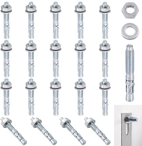 Swpeet Juego de 20 piezas de 3/8 x 2-3/4 pulgadas, chapado en zinc resistente, tornillos de acero al carbono y pernos de anclaje de cuña perfecto para anclaje estructural de cemento y hormigón