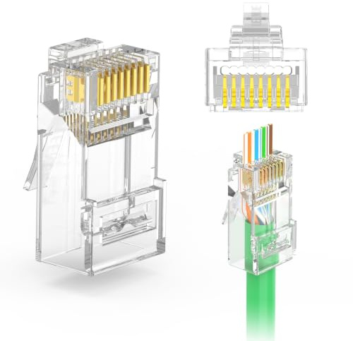 LEENUE 50 Unidades RJ45 Conector CAT 6 Pass Through, 1Gbit/s 250MHz | Dorado Conectores RJ45 sin herramienta, para cable de instalación Cat 6 Cat5E, compatible con cables de instalación 23-26AWG