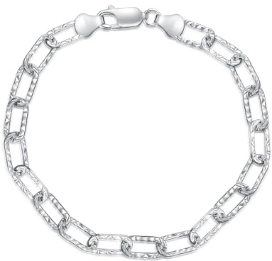 LELOUCHY Solid 925 Sterling Silver Paperclip Link Chain Bracelet for Men Women Boys Girls -5.2mm 6.5, 7, 7.5, 8 Inches