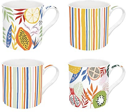 Easy Life - Coffret 4 Mugs en Porcelaine Fine 300 ML Tutti Frutti - EASYLIFE