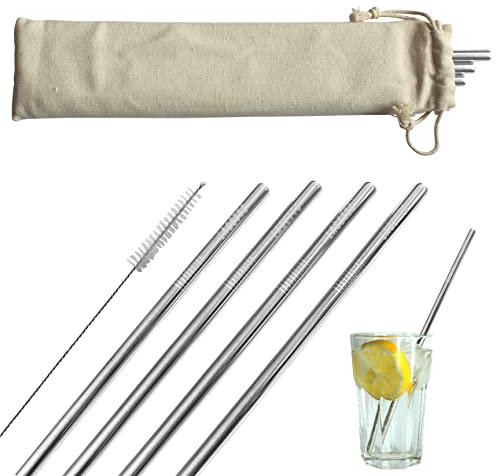 LAGETTO 12 x Jumbo Trinkhalme Edelstahl XXL Ø: 8 mm Länge: 250 mm Cocktail Strohhalme Edelstahlstrohhalme Edelstahltrinkhalme für Cocktails, Smoothies, Shakes