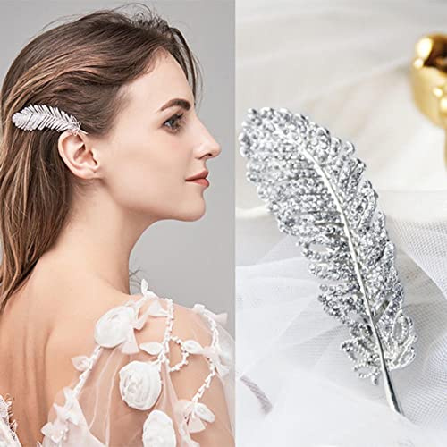 Wendalern Braut Hochzeit Haarspangen Silber Kristall Haarspangen Haarspange Feder Haarspange Strass Bobby Pins Haarschmuck für Frauen und Mädchen
