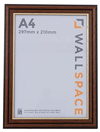 Wall Space A4 Traditional Mahogany frame | Brown and Gold Line A4 Photo | Dark Wood Certificate Frame | 210x297mm | Real Glass