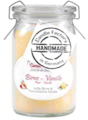 Candle Factory Baby Jumbo Duftkerze aus pflanzlichem Stearin im hitzebeständigen Glas der Marke Weck®, bis zu 20h Brennzeit, Duft: Birne-Vanille