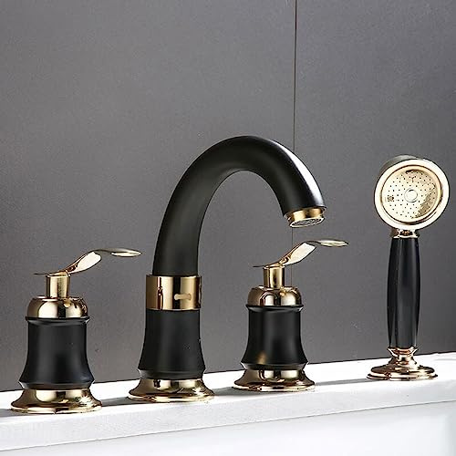 XJTNLB Badewannenarmatur 4-Loch Wannenrandarmatur mit Ausziehbarem Handbrause, Duscharmaturen Badewanne A