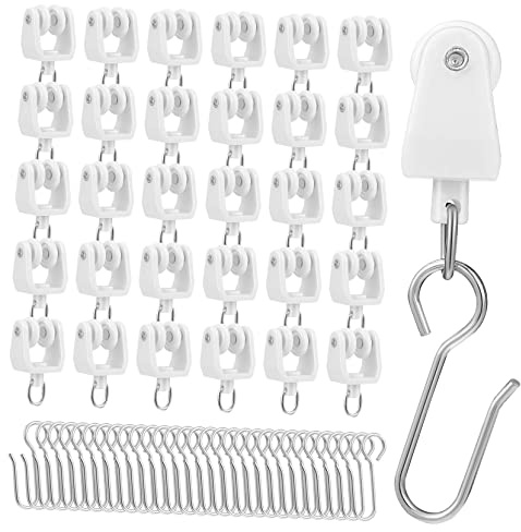 Hoement 30 Pezzi Rulli per Tende Scorrevoli con Ganci, Accessori per Binario Tende, Scorrimento Fluido e Silenzioso, in Plastica e Ferro
