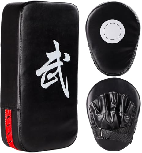 CYFIE Boxing Equipment Kids, Kicking Shields Pads Training Gloves Punching Mitts for Karate, Muay Thai, Taekwondo, Martial Arts Home Gym Workout, Karate Kick Pads for Toddler, Youth, Women (Black)