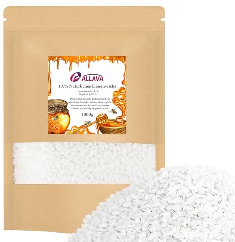 ALLAVA Kerzenwachs 1000g, Bienenwachs Paraffinwachs für Kerzen, Kerzenwachs zum Gießen, Kerzenwachs zum Gießen für Kosmetik, Zum Gießen und Herstellen von Kerzen