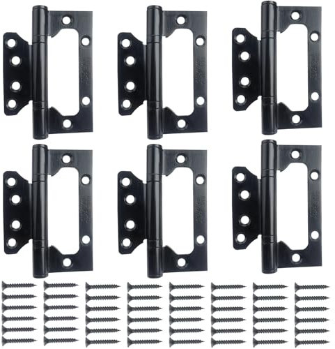 6 Pcs Stainless Steel Flush Mount Hinges, Heavy Duty Ball Bearing Door Hinges, Smooth and Silent Movement, for Home Cabinet Doors, Interior Door Hinges (Black)