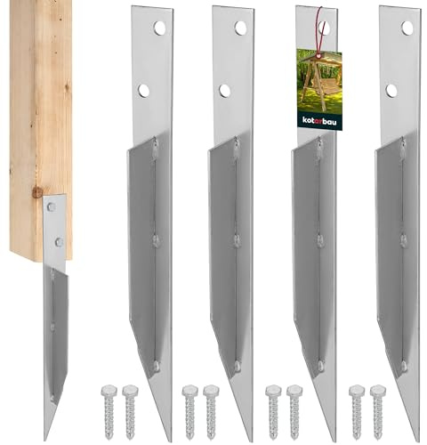 KOTARBAU® 4er Set Erdanker für Schaukel - 44, 5 x 4 cm - Bodenanker - Einschlaghülse für Schaukel & Spielturm Outdoor - Bodenhülse + Schrauben - Feuerverzinkt - Stahl - Silber