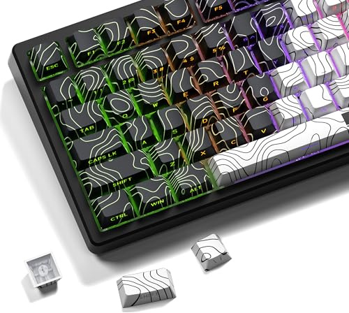 XVX Topographic PBT Keycaps, Shine Through Key caps, Double Shot Dye-Sub Keyboard caps, Side Printed keycap Sets Suitable for Gateron Cherry MX Switches Mechanical Keyboard-Only Keycaps