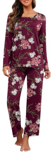 PrinStory Conjunto de pijama para mujer, camiseta de manga larga y pantalones, ropa de dormir suave, S