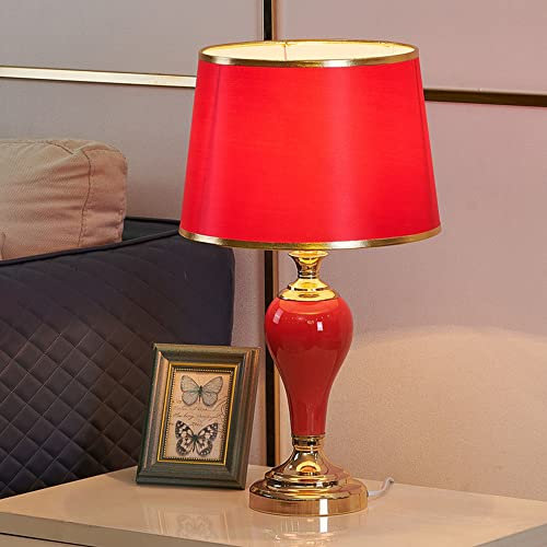Lampada Ufficio Table luminaire E27 Max. 60 Watt, Rosso Aspetto Fascino in Tessuto, Ceramica,30 * 30 * 54cm